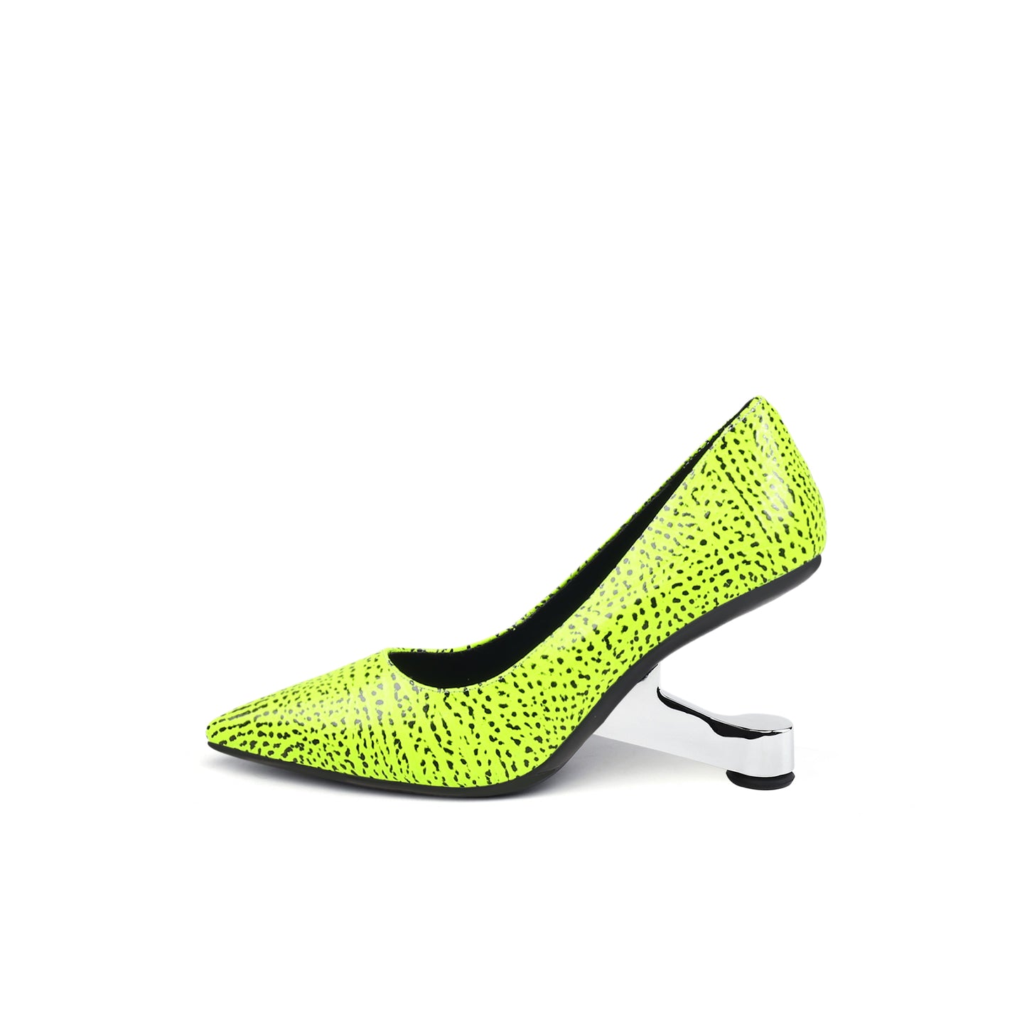 textured leather pointed toe pumps all lime 1