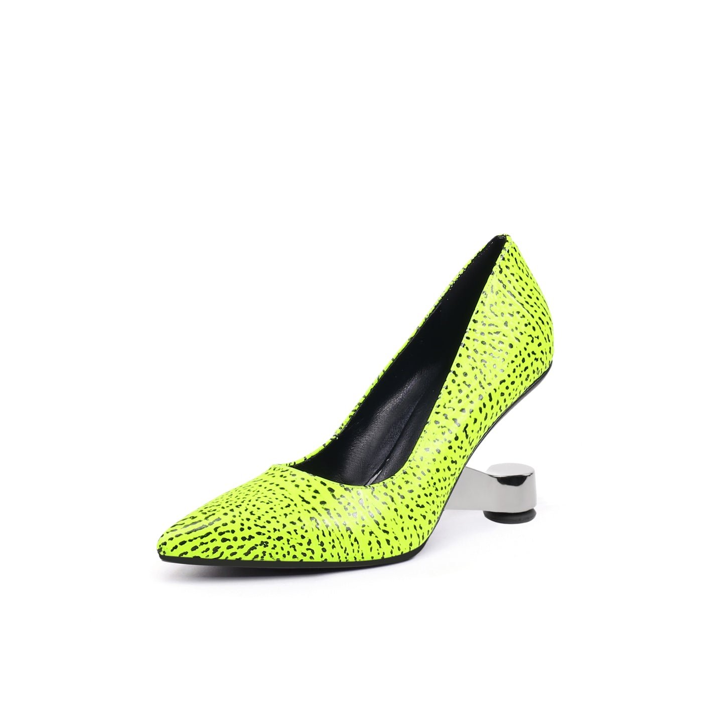 textured leather pointed toe pumps all lime 3