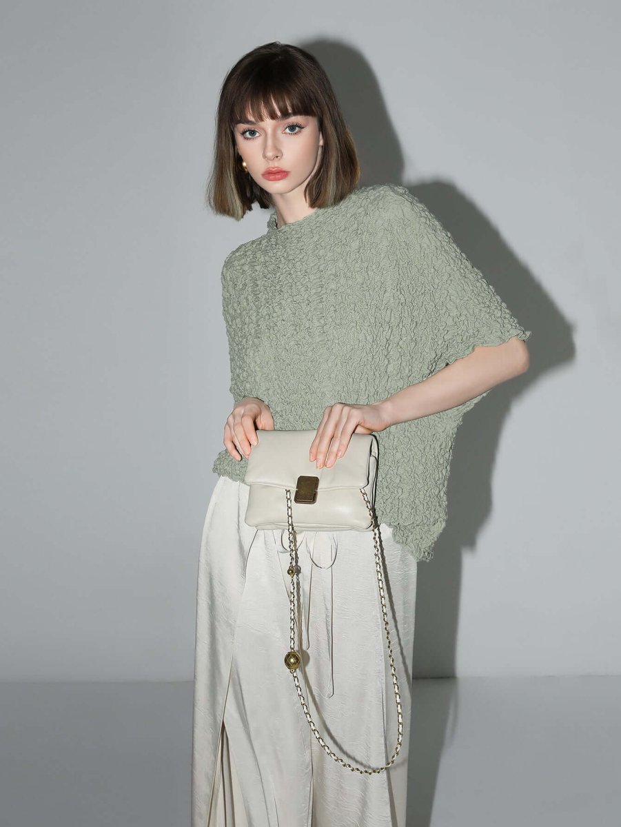 Textured Pleated Knit Batwing Top - 0cm