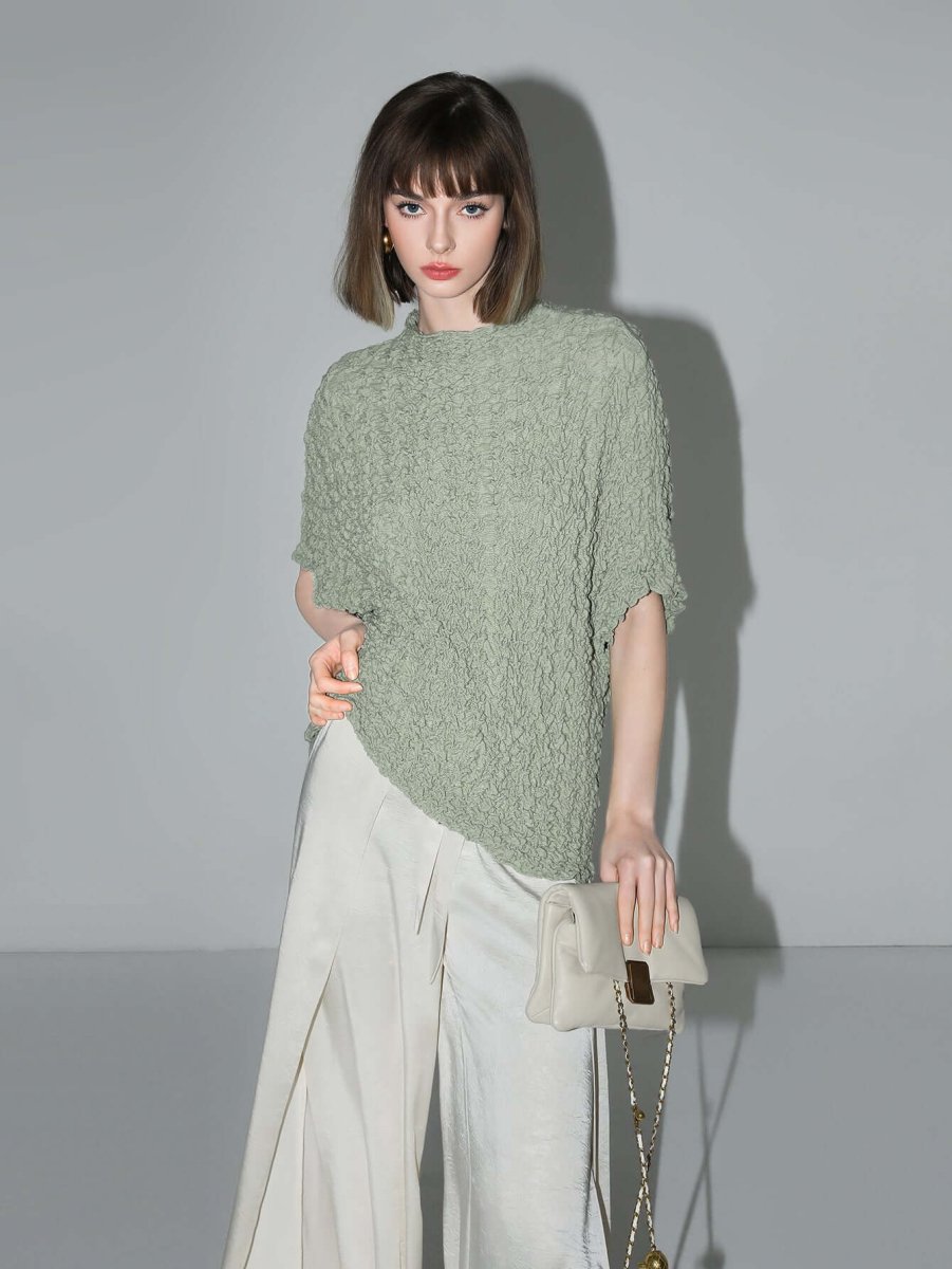 Textured Pleated Knit Batwing Top - 0cm