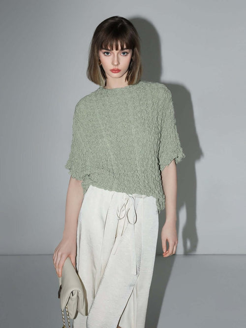 Textured Pleated Knit Batwing Top - 0cm