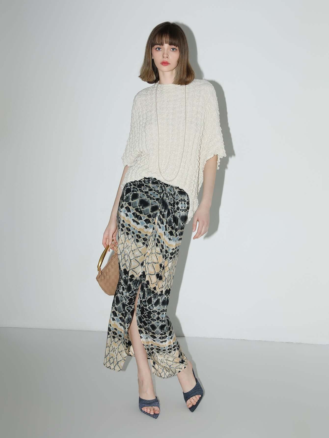 textured pleated knit batwing top all ivory 3