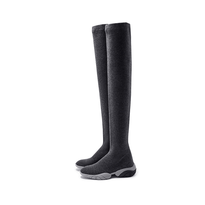 Thermal Over-the-Knee Sneaker Boots – Stretch Wool Knit Winter Boots