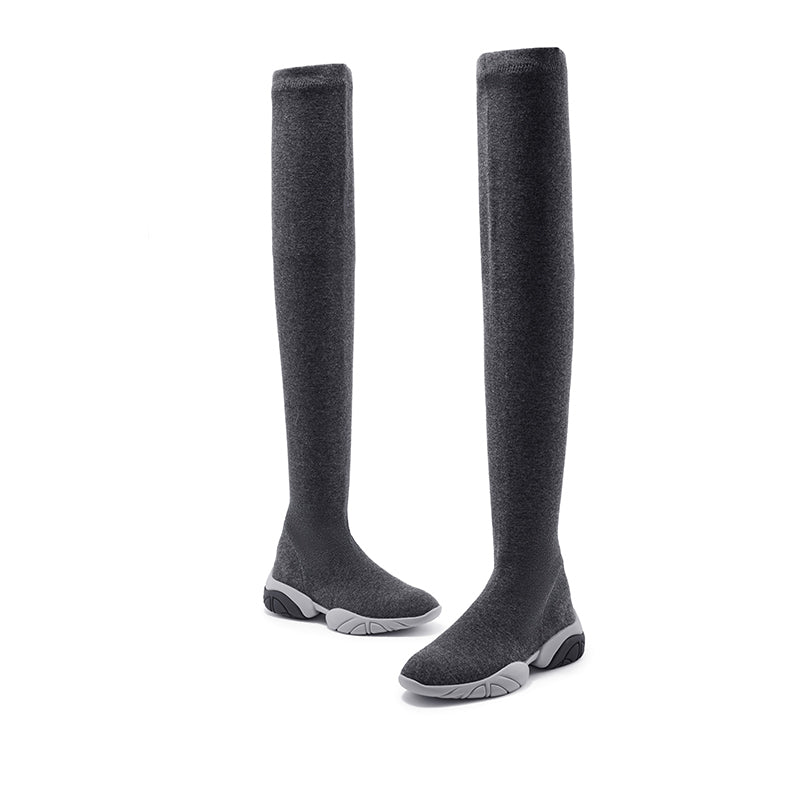 Thermal Over-the-Knee Sneaker Boots – Stretch Wool Knit Winter Boots