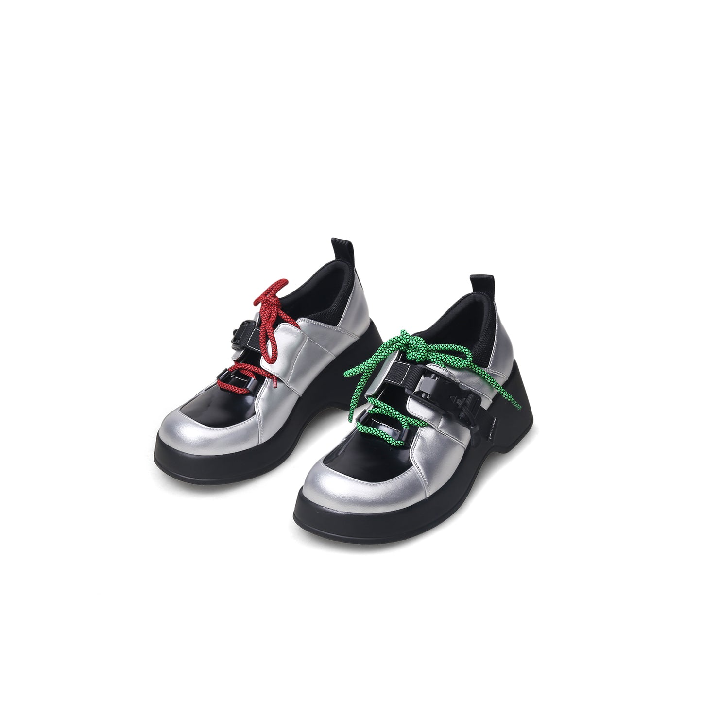 thick heel lace up platform sneakers all silver 5