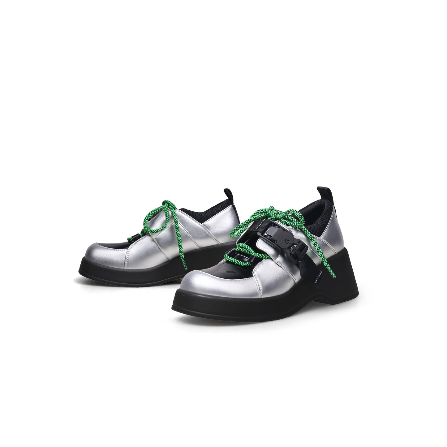 thick heel lace up platform sneakers all silver 6