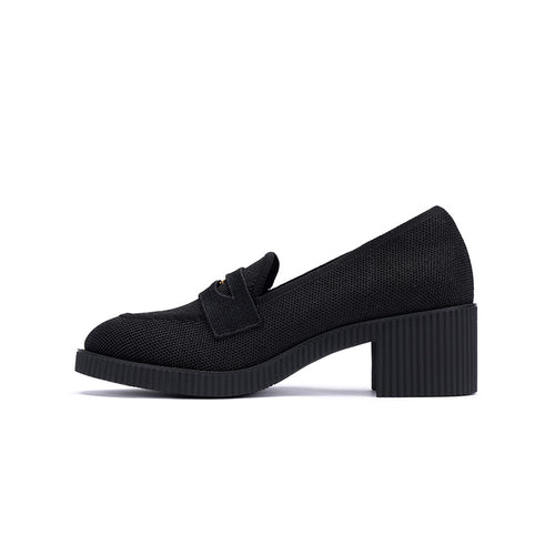 thick soled block heel versatile slip on loafers all black 1