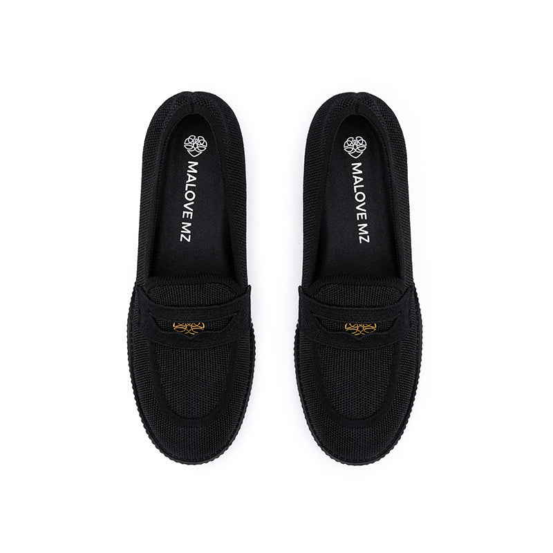 thick soled block heel versatile slip on loafers all black 5