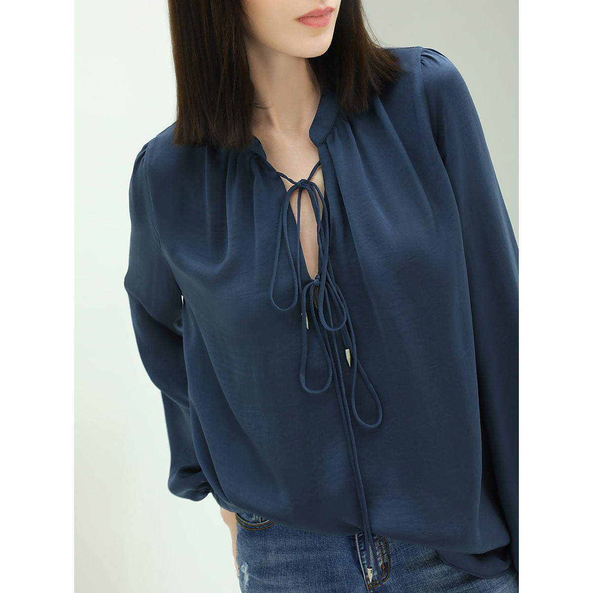 tie front top sheer navy silk shirt all navy 2