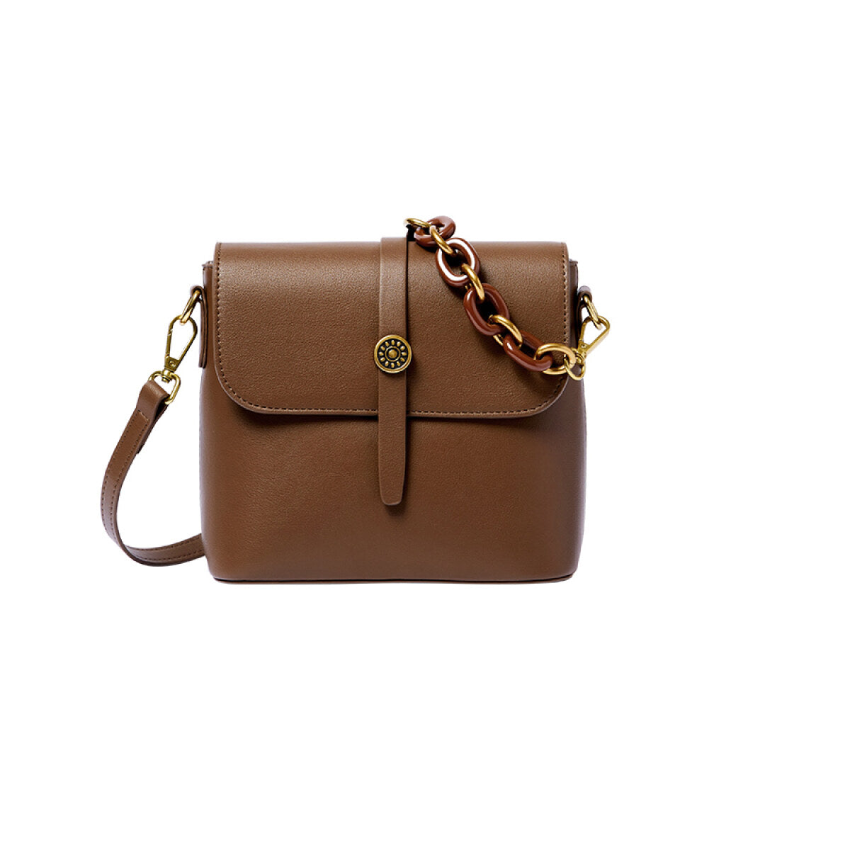 timeless flap leather shoulder bag brown 1