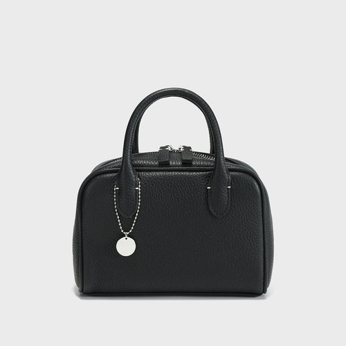 TOGO Leather Mini Bowling Top-Handle Bag – Structured Dome Satchel with Chain Charm