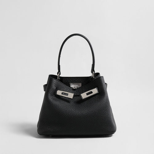 Togo Leather Mini Bucket Handbag – Pebbled Calfskin Crossbody with Turn-Lock Hardware