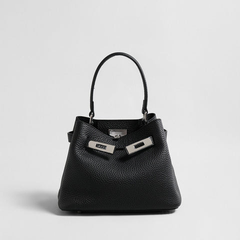 Togo Leather Mini Bucket Handbag – Pebbled Calfskin Crossbody with Turn-Lock Hardware