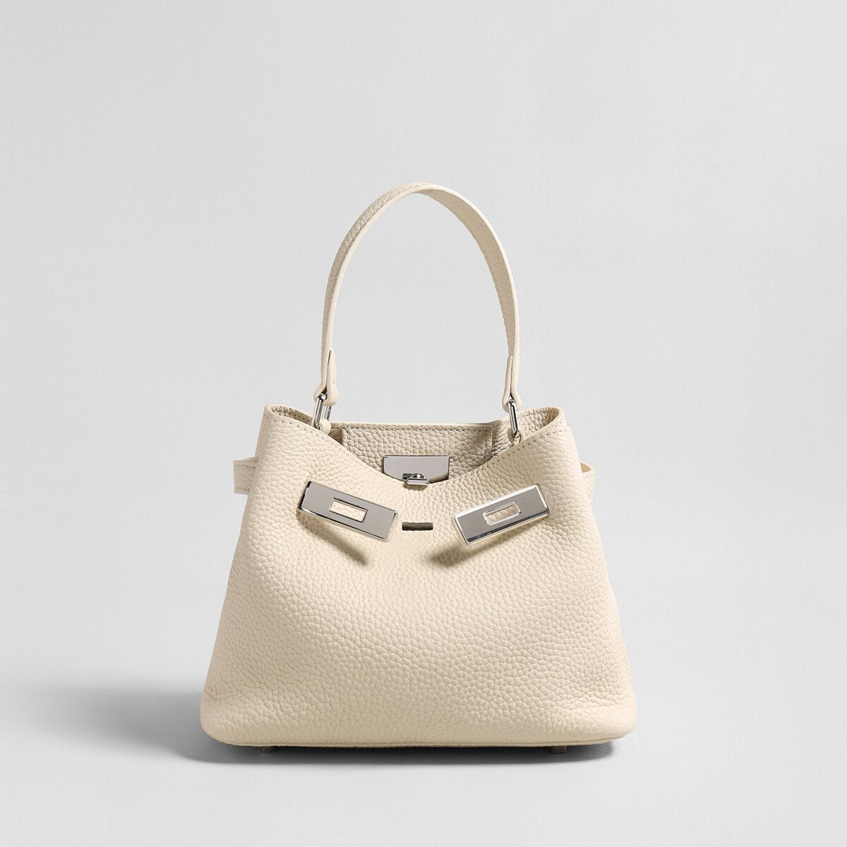 Togo Leather Mini Bucket Handbag – Pebbled Calfskin Crossbody with Turn-Lock Hardware