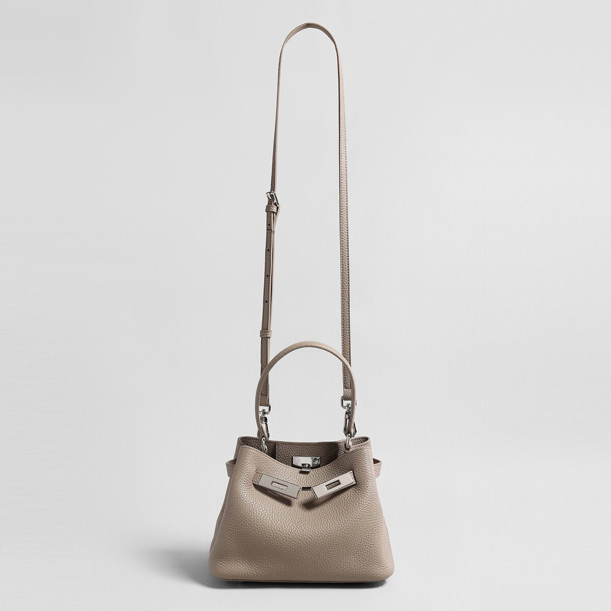 Togo Leather Mini Bucket Handbag – Pebbled Calfskin Crossbody with Turn-Lock Hardware