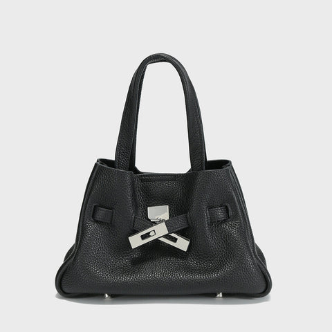 Togo Leather Structured Tote – Premium Handbag with Turn-Lock Belt & Dual Straps