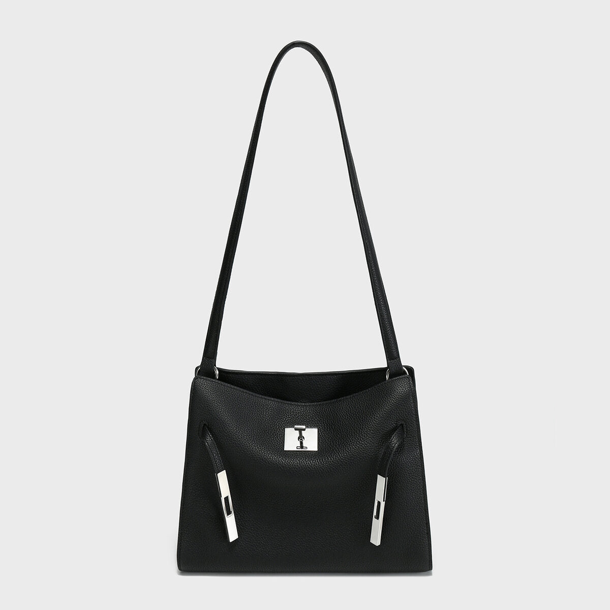 TOGO Leather Turn-Lock Slouchy Tote – Soft Shoulder Handbag with Metal Accent Straps