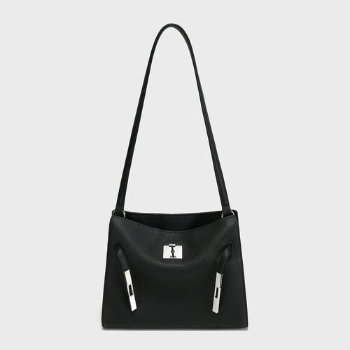 TOGO Leather Turn-Lock Slouchy Tote – Soft Shoulder Handbag with Metal Accent Straps