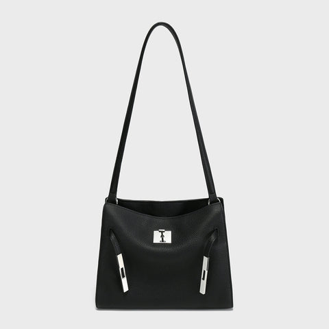 TOGO Leather Turn-Lock Slouchy Tote – Soft Shoulder Handbag with Metal Accent Straps