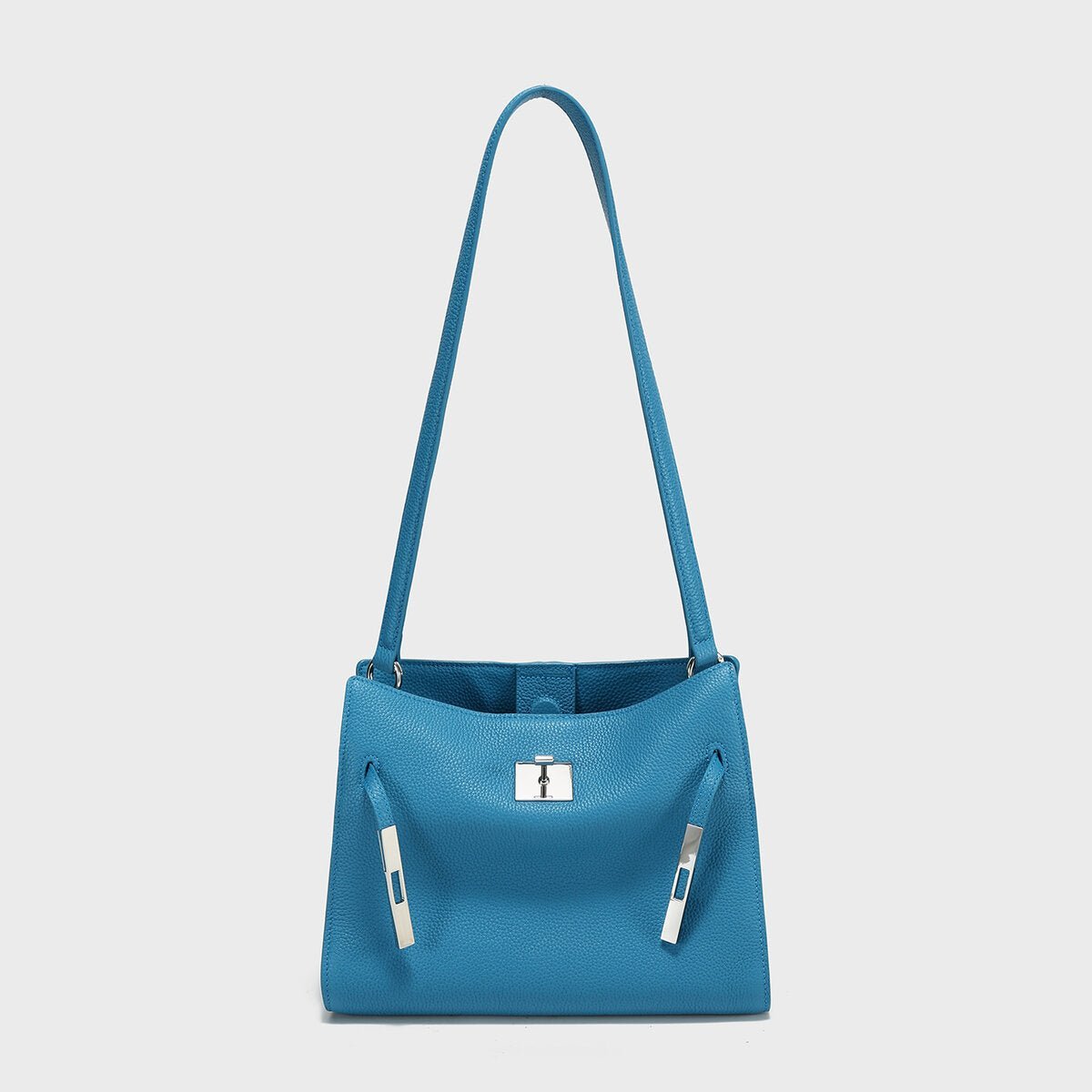 TOGO Leather Turn-Lock Slouchy Tote – Soft Shoulder Handbag with Metal Accent Straps