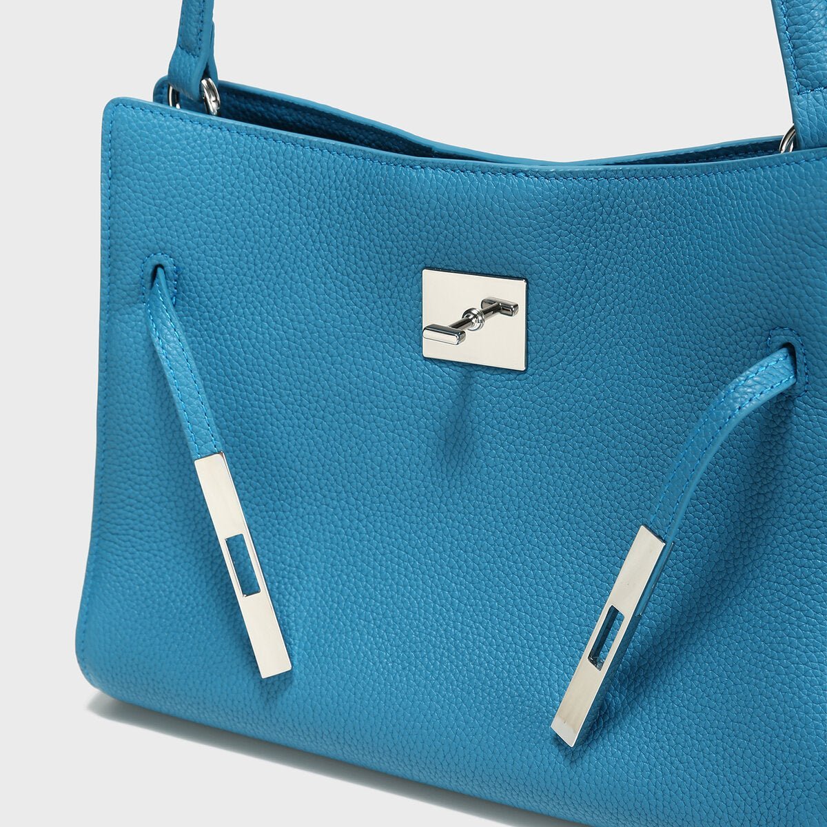 TOGO Leather Turn-Lock Slouchy Tote – Soft Shoulder Handbag with Metal Accent Straps
