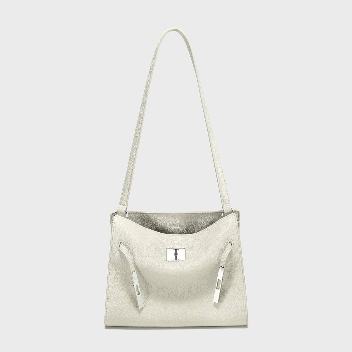 TOGO Leather Turn-Lock Slouchy Tote – Soft Shoulder Handbag with Metal Accent Straps