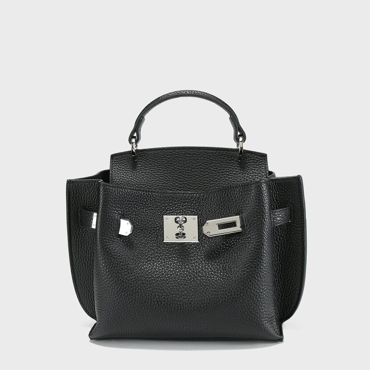 TOGO Leather Turn-Lock Top-Handle Bag – Structured Crossbody with Premium Hardware