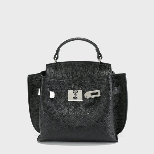 TOGO Leather Turn-Lock Top-Handle Bag – Structured Crossbody with Premium Hardware