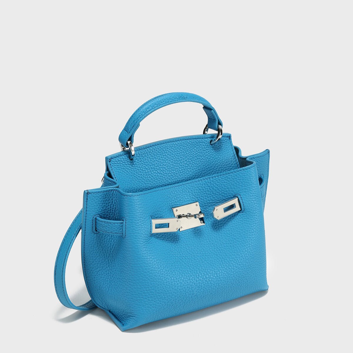 TOGO Leather Turn-Lock Top-Handle Bag – Structured Crossbody with Premium Hardware