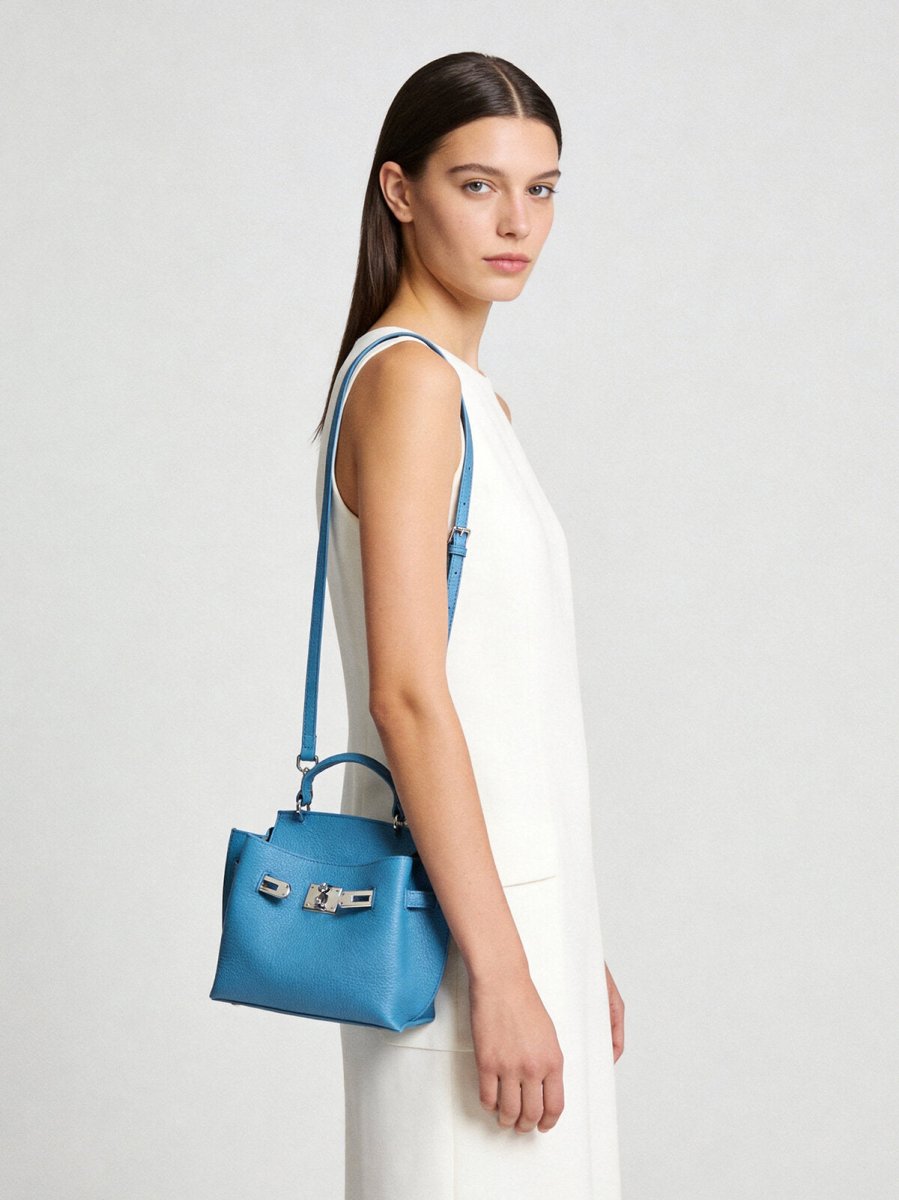 TOGO Leather Turn-Lock Top-Handle Bag – Structured Crossbody with Premium Hardware