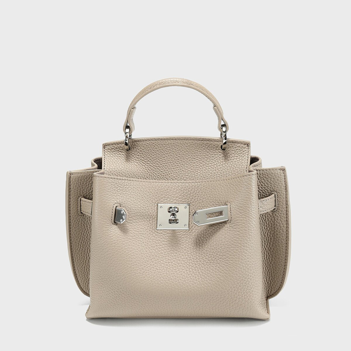 TOGO Leather Turn-Lock Top-Handle Bag – Structured Crossbody with Premium Hardware