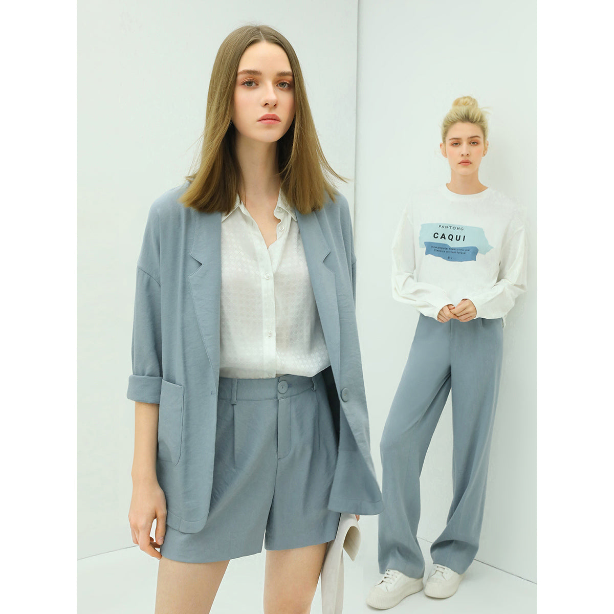 tranquil days single breasted casual blue blazer all blue 2