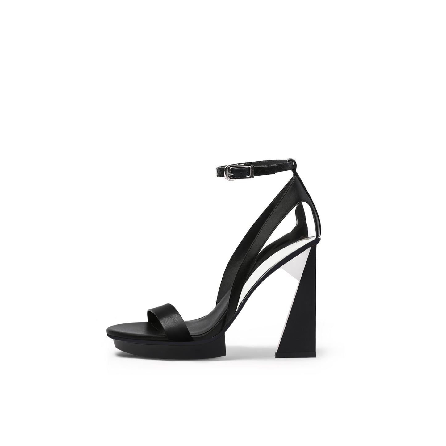 trapezoidal skyscraper heels all black 1