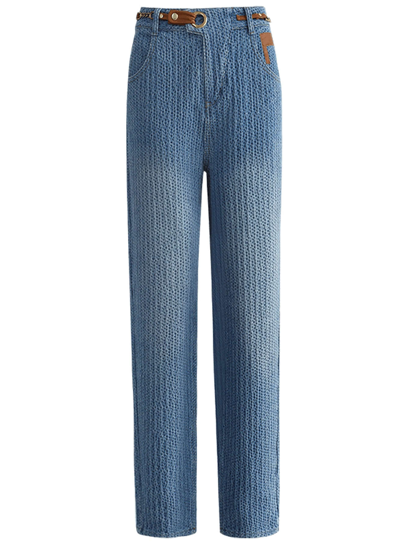 trendy jacquard blue straight leg jeans all blue 5