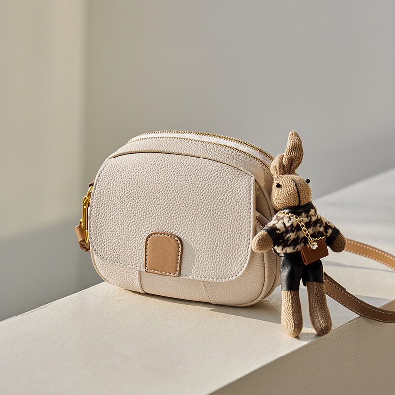 trendy rabbit charm round leather bag ivory 2