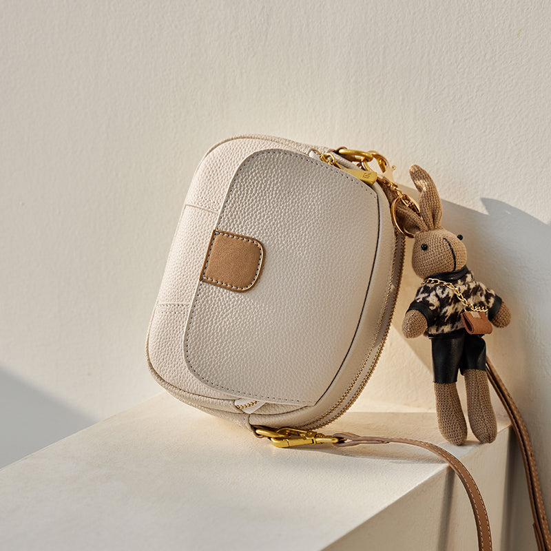 trendy rabbit charm round leather bag ivory 3