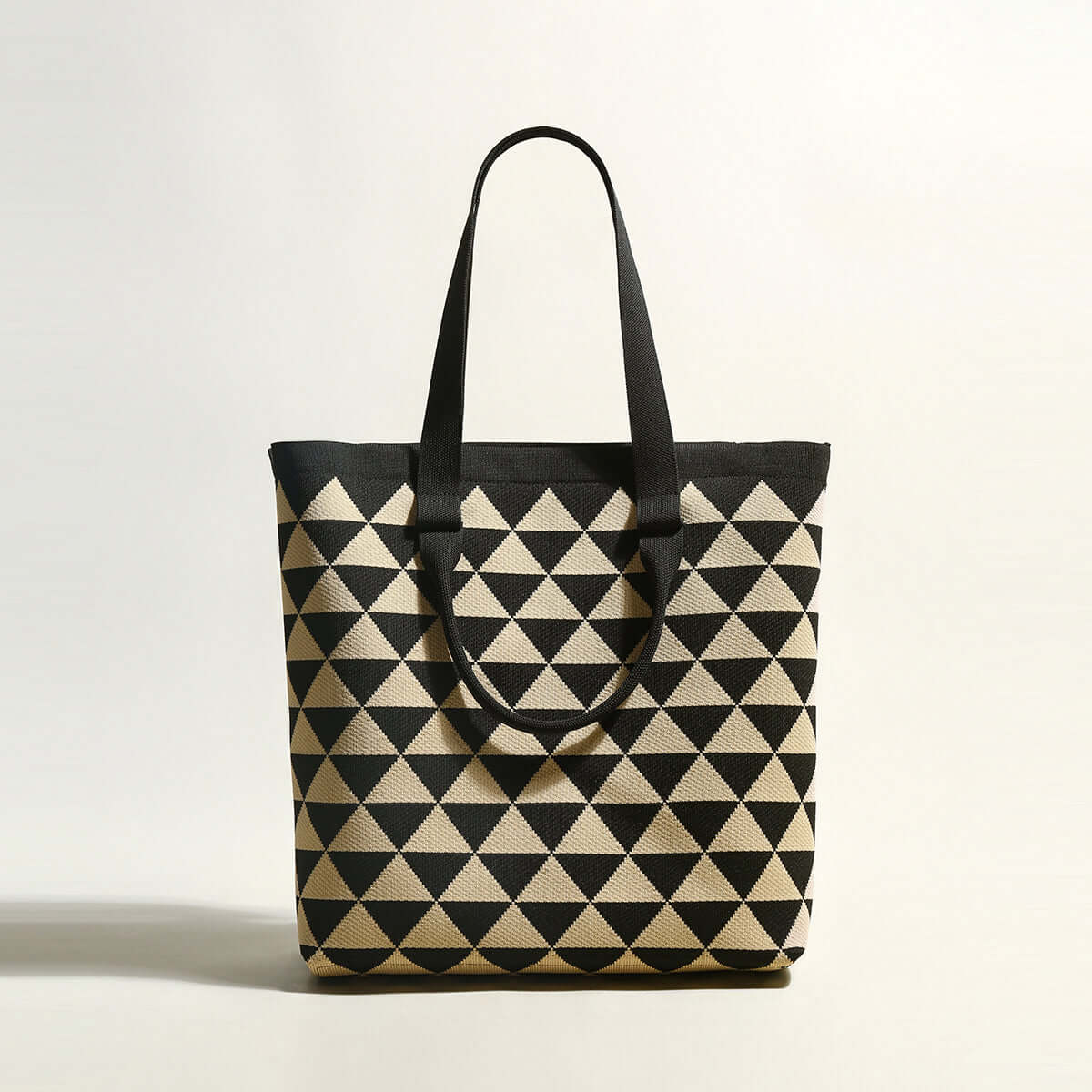 triangle checkered khaki canvas tote bag khaki 1