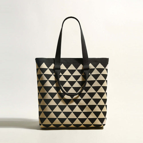 triangle checkered khaki canvas tote bag khaki 1