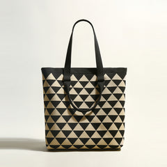 Triangle Checkered Khaki Canvas Tote Bag