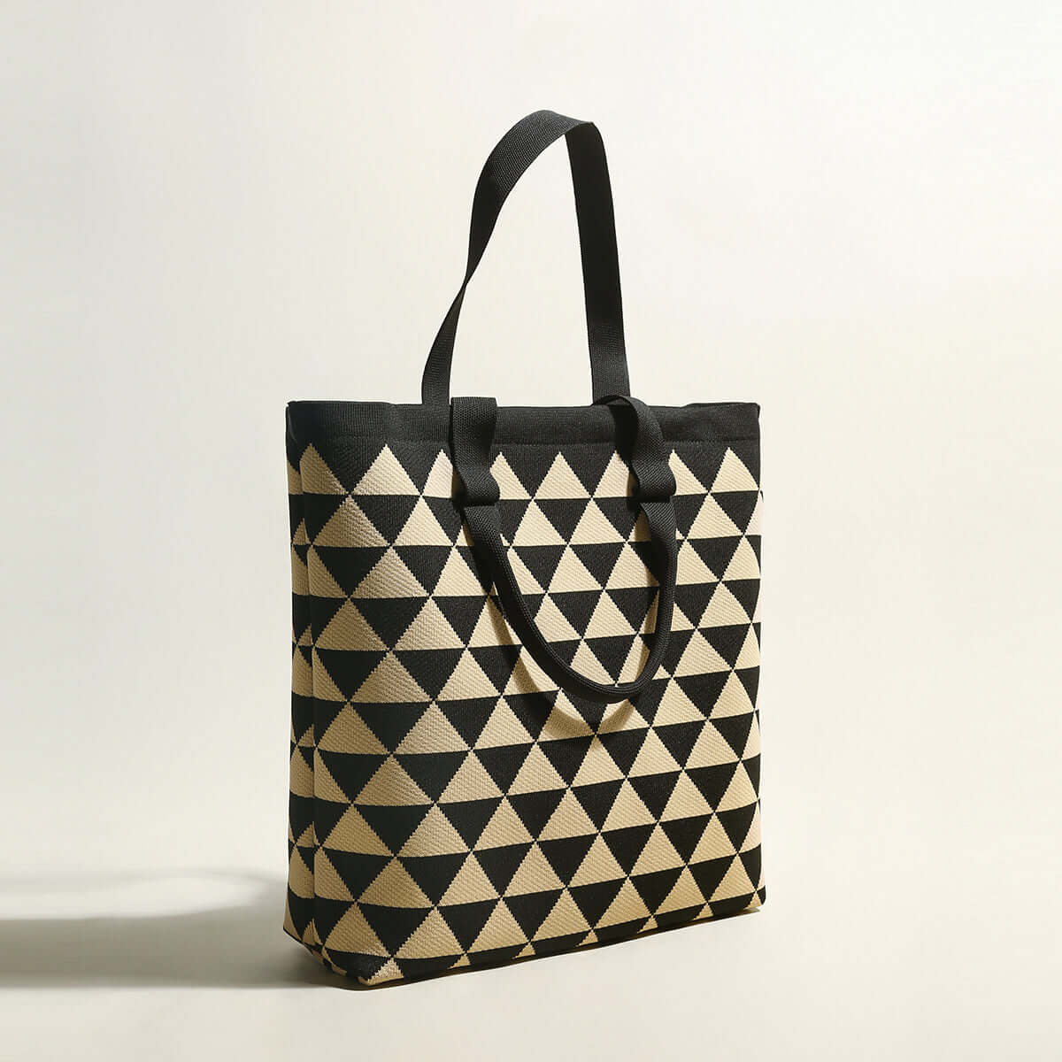 triangle checkered khaki canvas tote bag khaki 2
