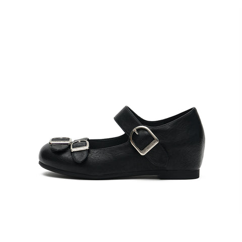 Triple D Ring Buckle Mary Jane Wedge Flats