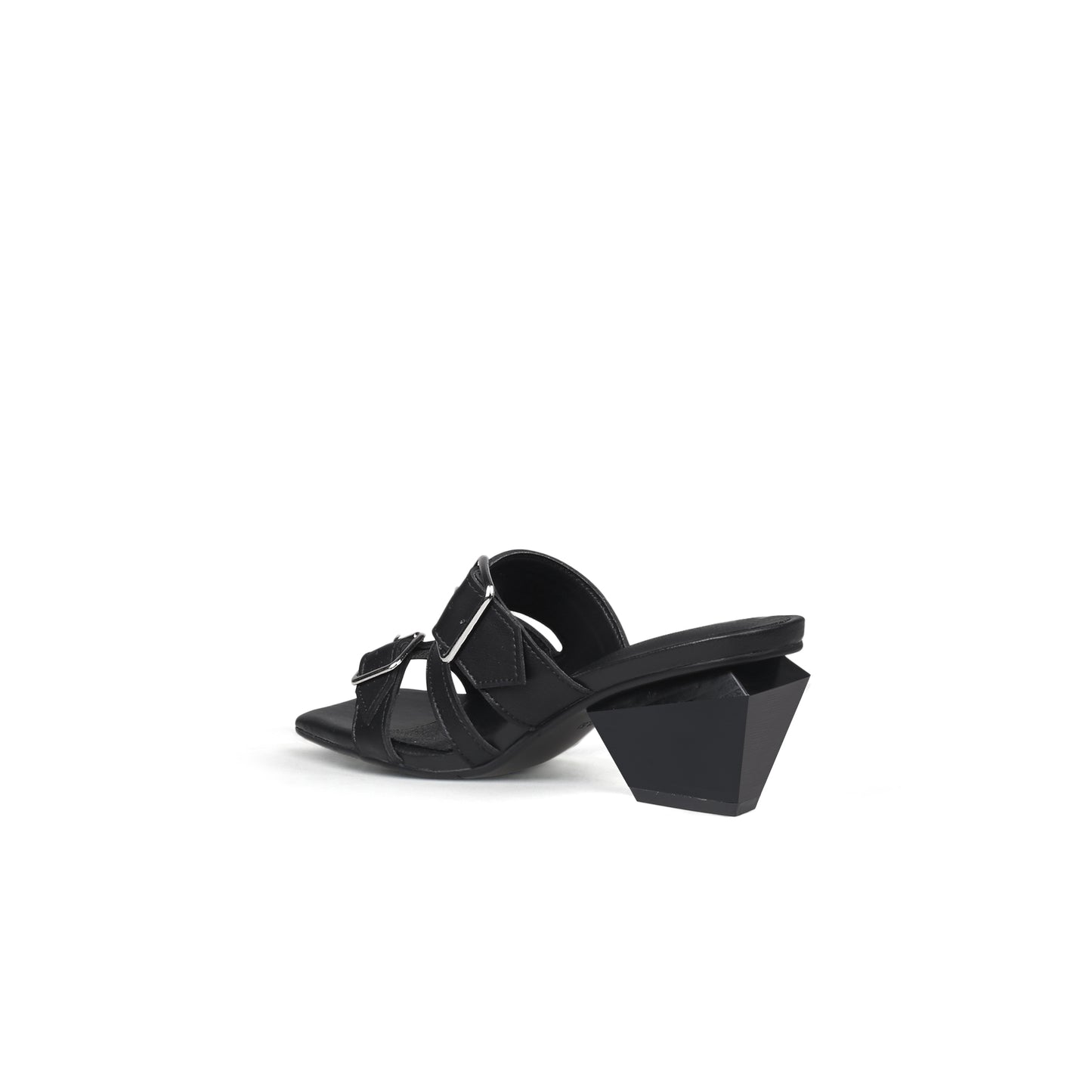 triple strap heeled mules all black 4