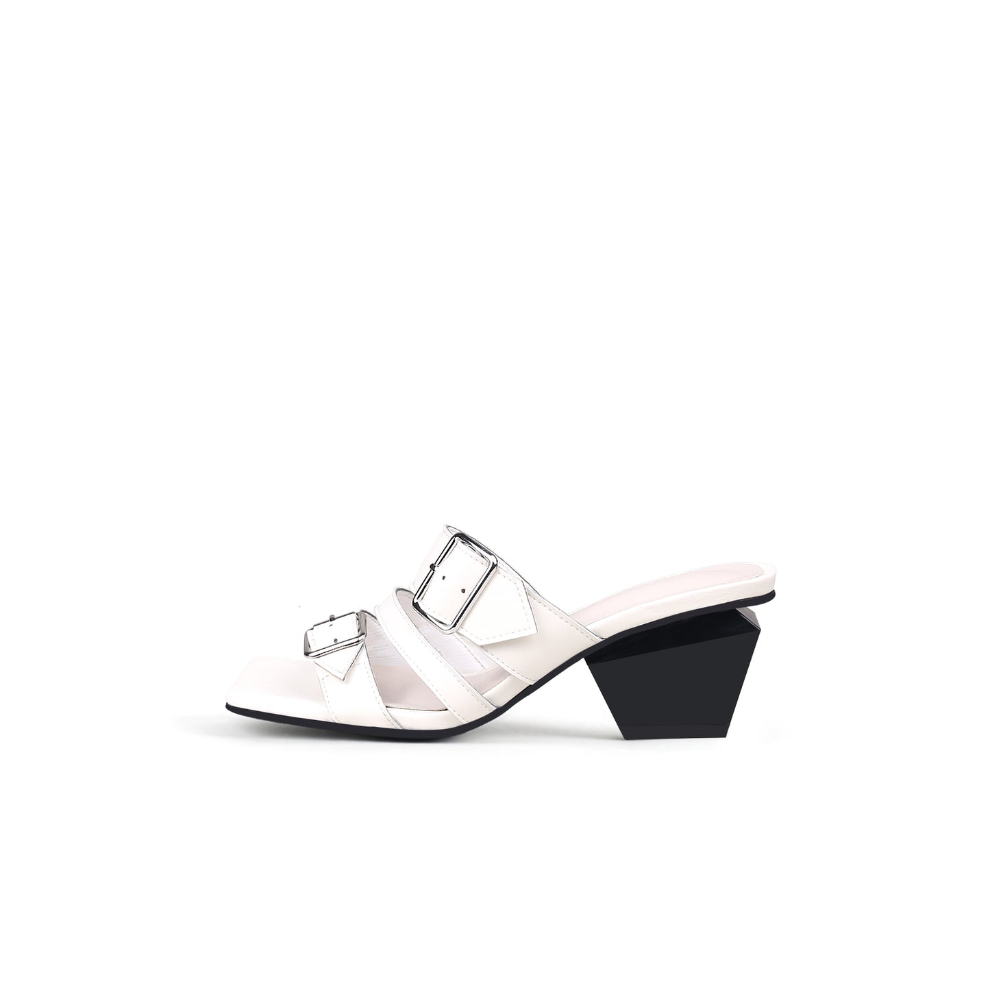 triple strap heeled mules all white 1