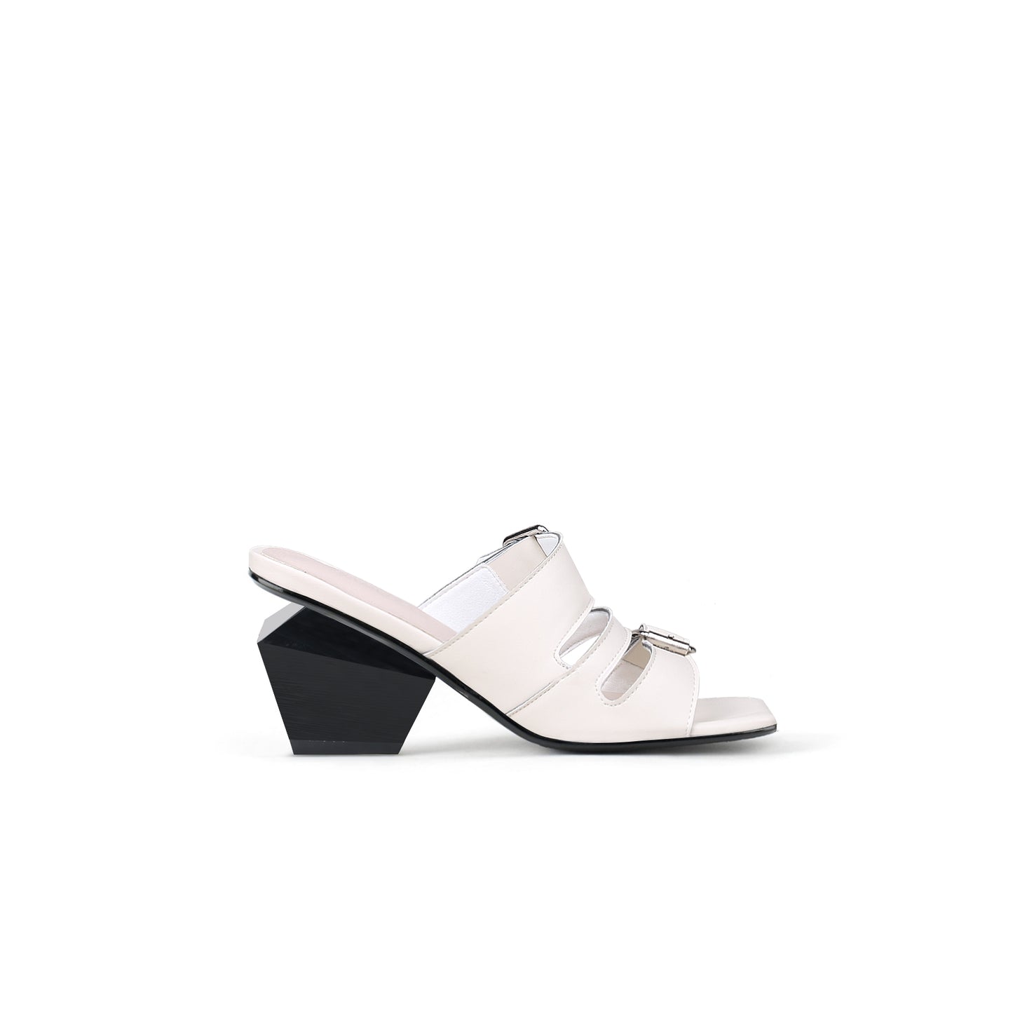triple strap heeled mules all white 3
