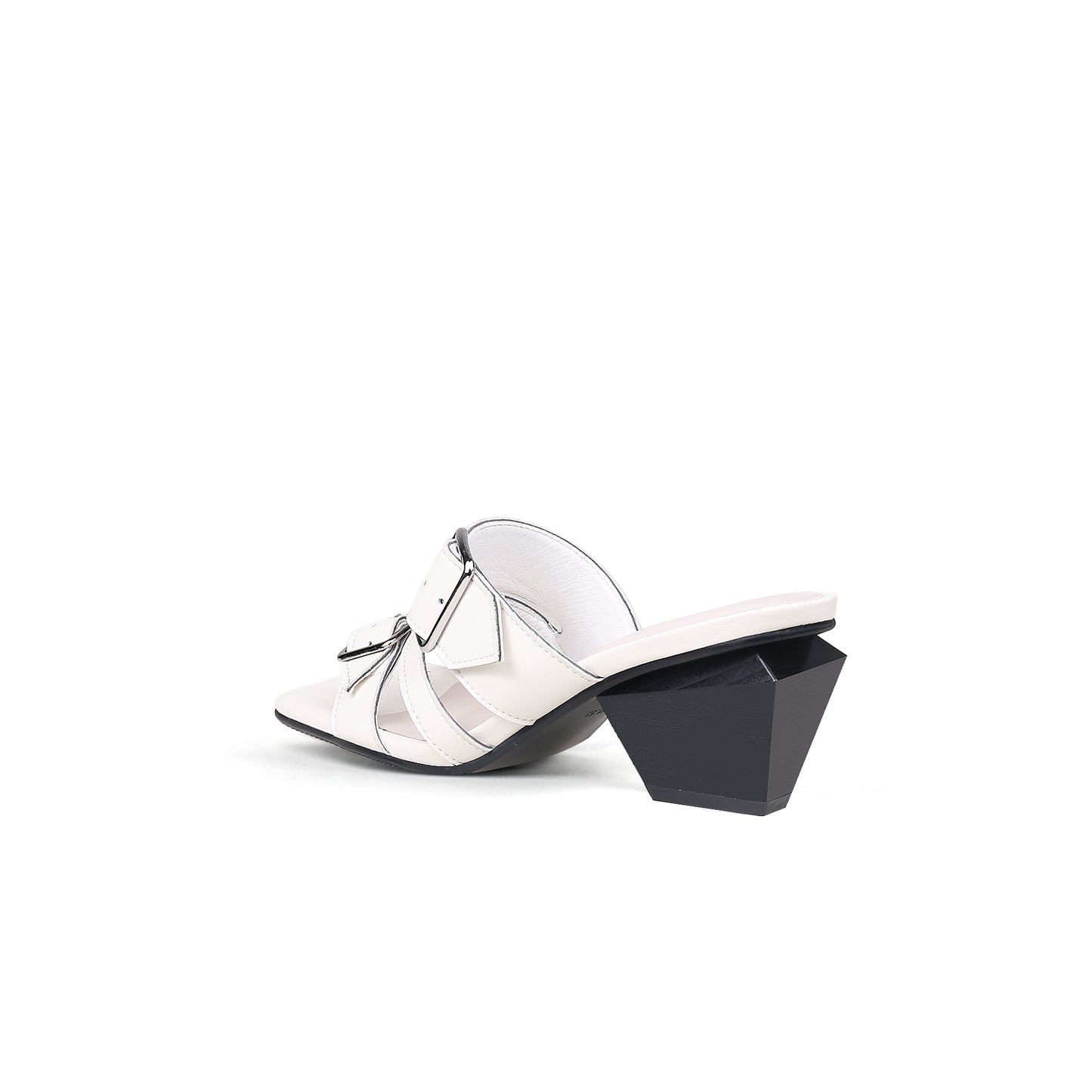 triple strap heeled mules all white 4
