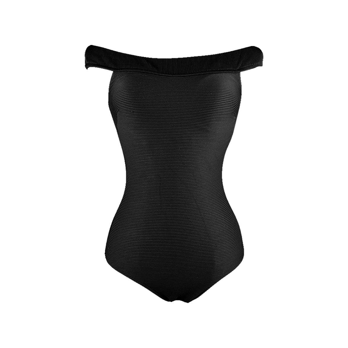 tummy control off shoulder swimsuit all black 4