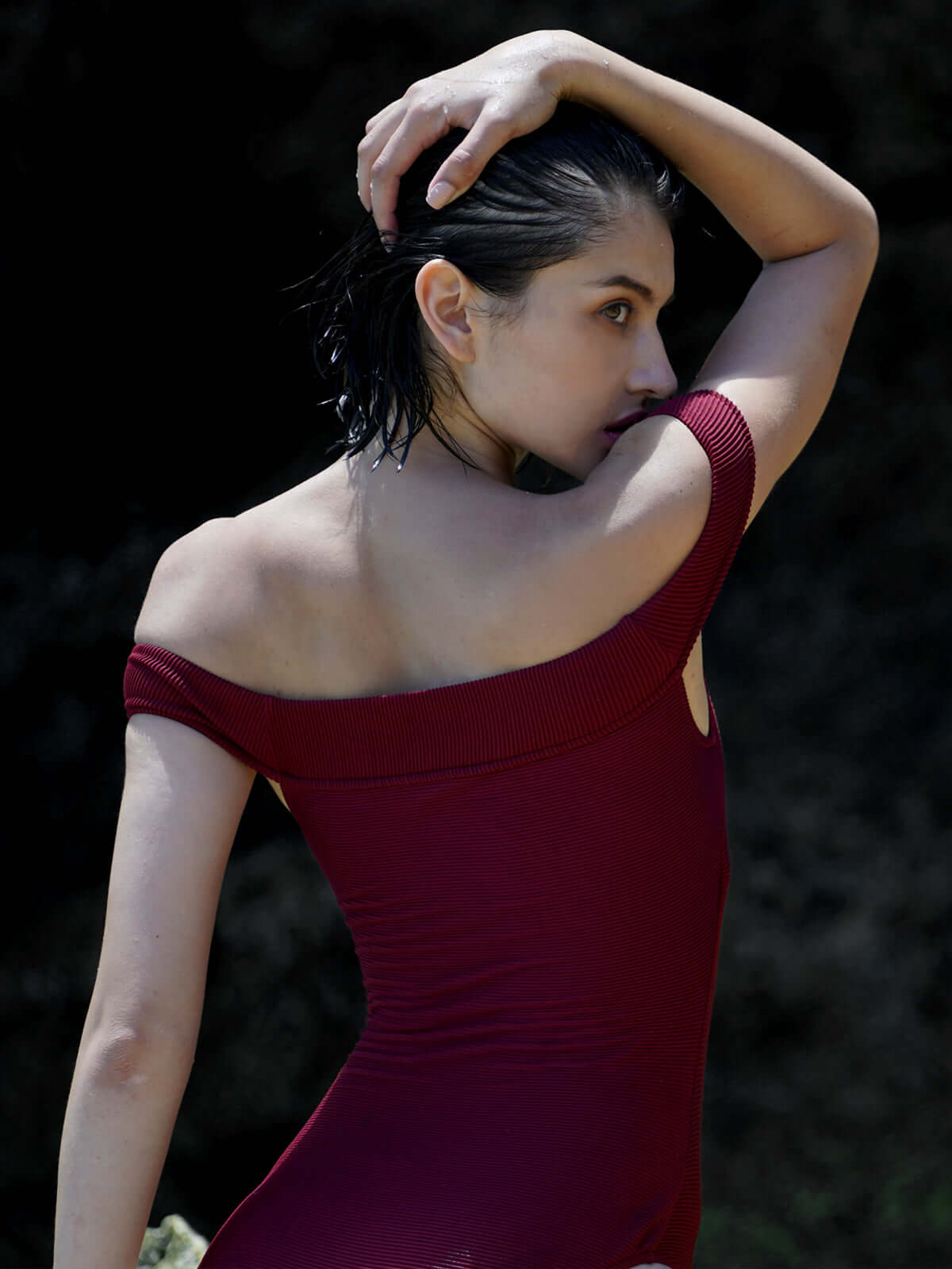 tummy control off shoulder swimsuit all wine 3