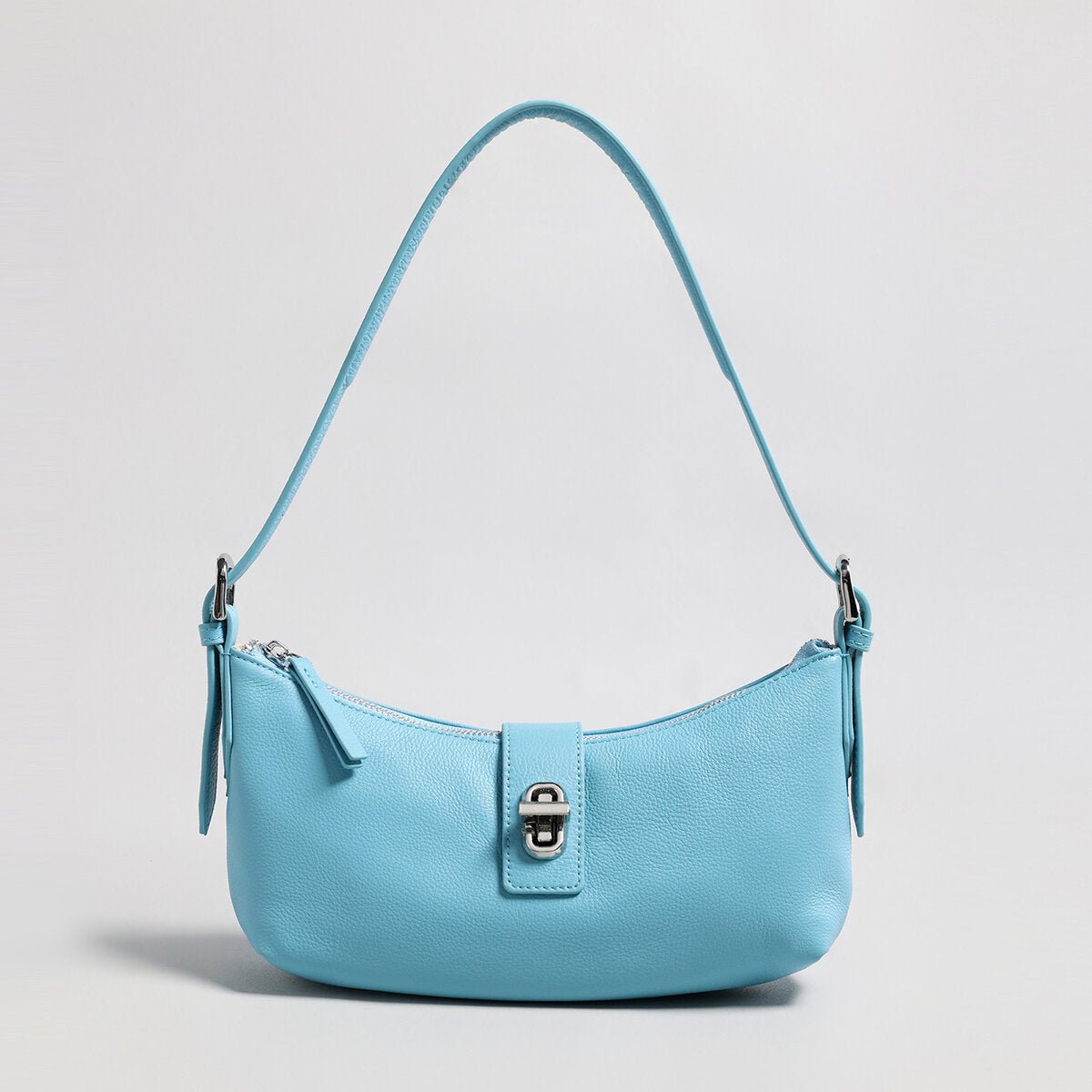 Turn-Lock Crescent Baguette Bag – Minimalist Leather Shoulder Purse