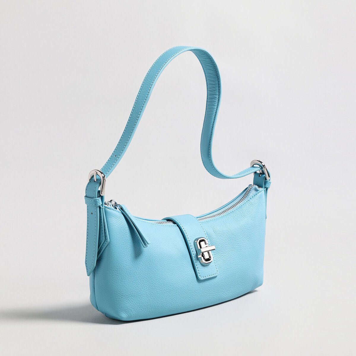 Turn-Lock Crescent Baguette Bag – Minimalist Leather Shoulder Purse