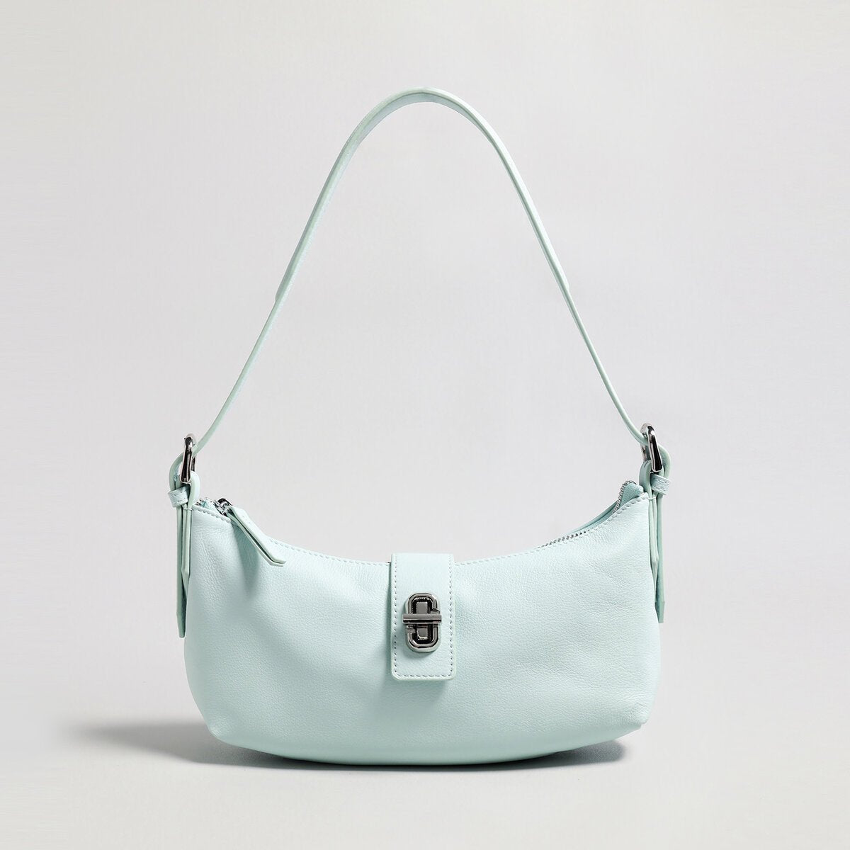 Turn-Lock Crescent Baguette Bag – Minimalist Leather Shoulder Purse